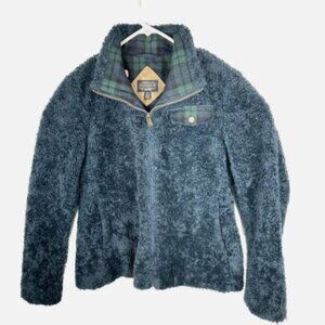 PENDLETON Woolen Mills Ladies' Fuzzy Sherpa Blue Plaid Zip Jacket‎ SIZE SMALL